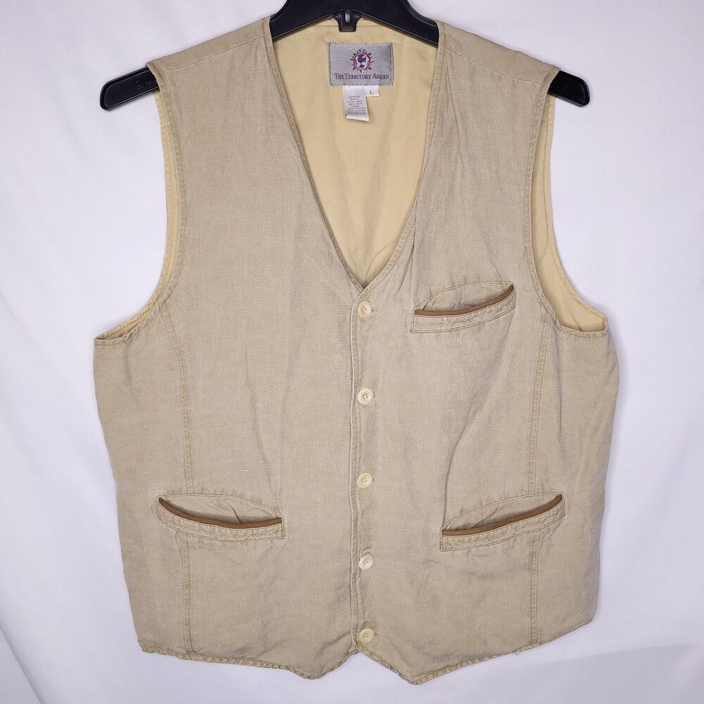 The Territory Ahead Safari Vest Mens Large Linen Silk Blend